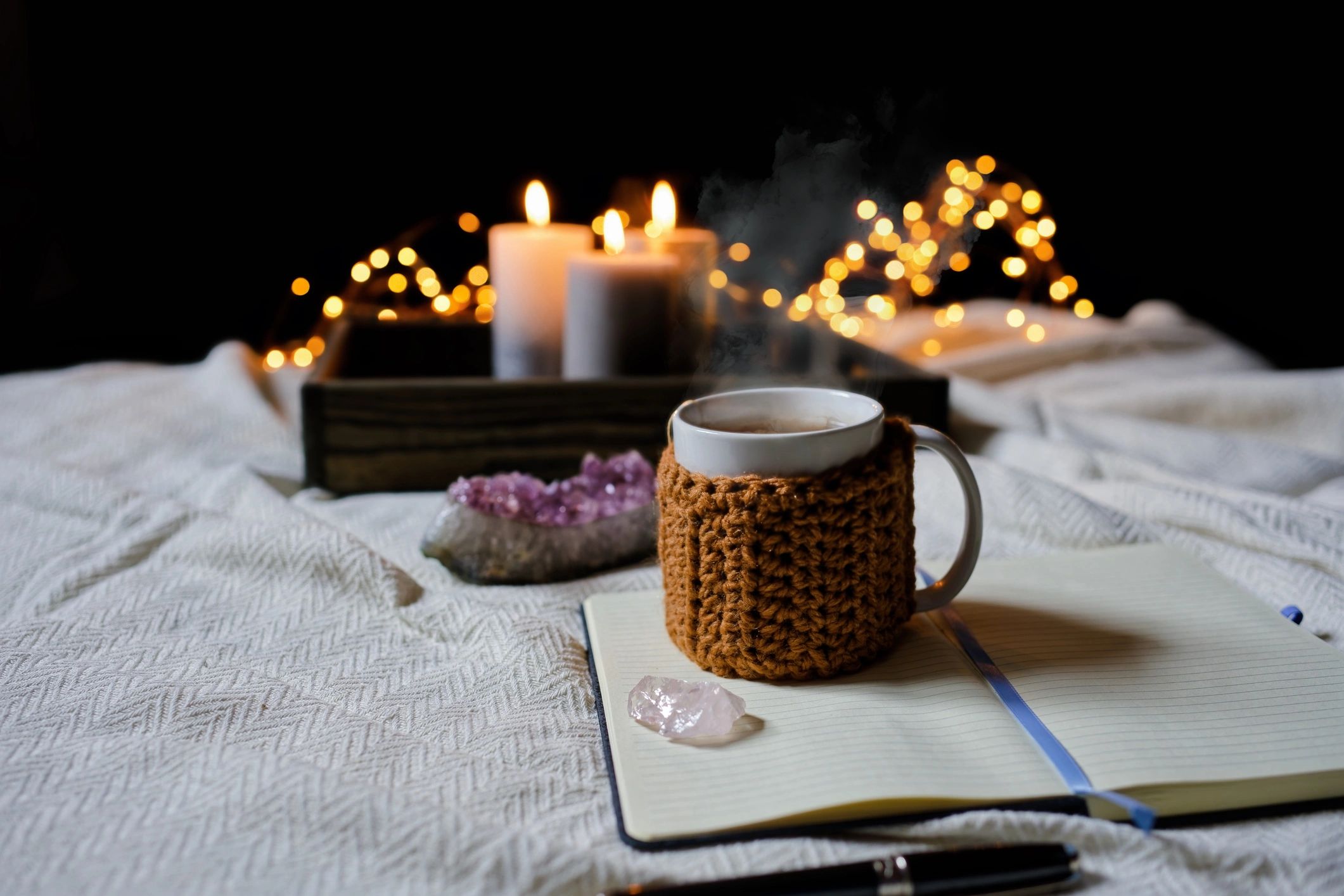 Warm glowing light and peaceful devotional atmosphere