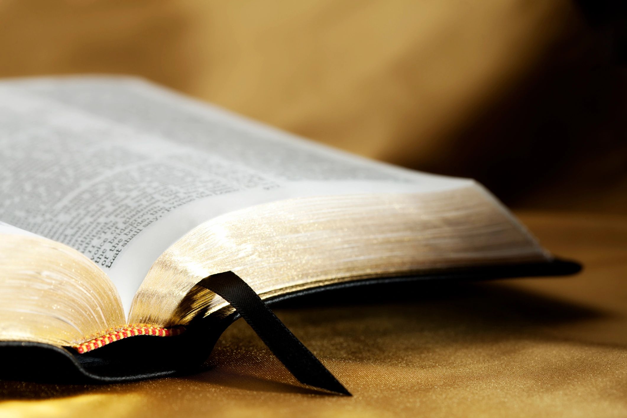 Open Bible on gold background