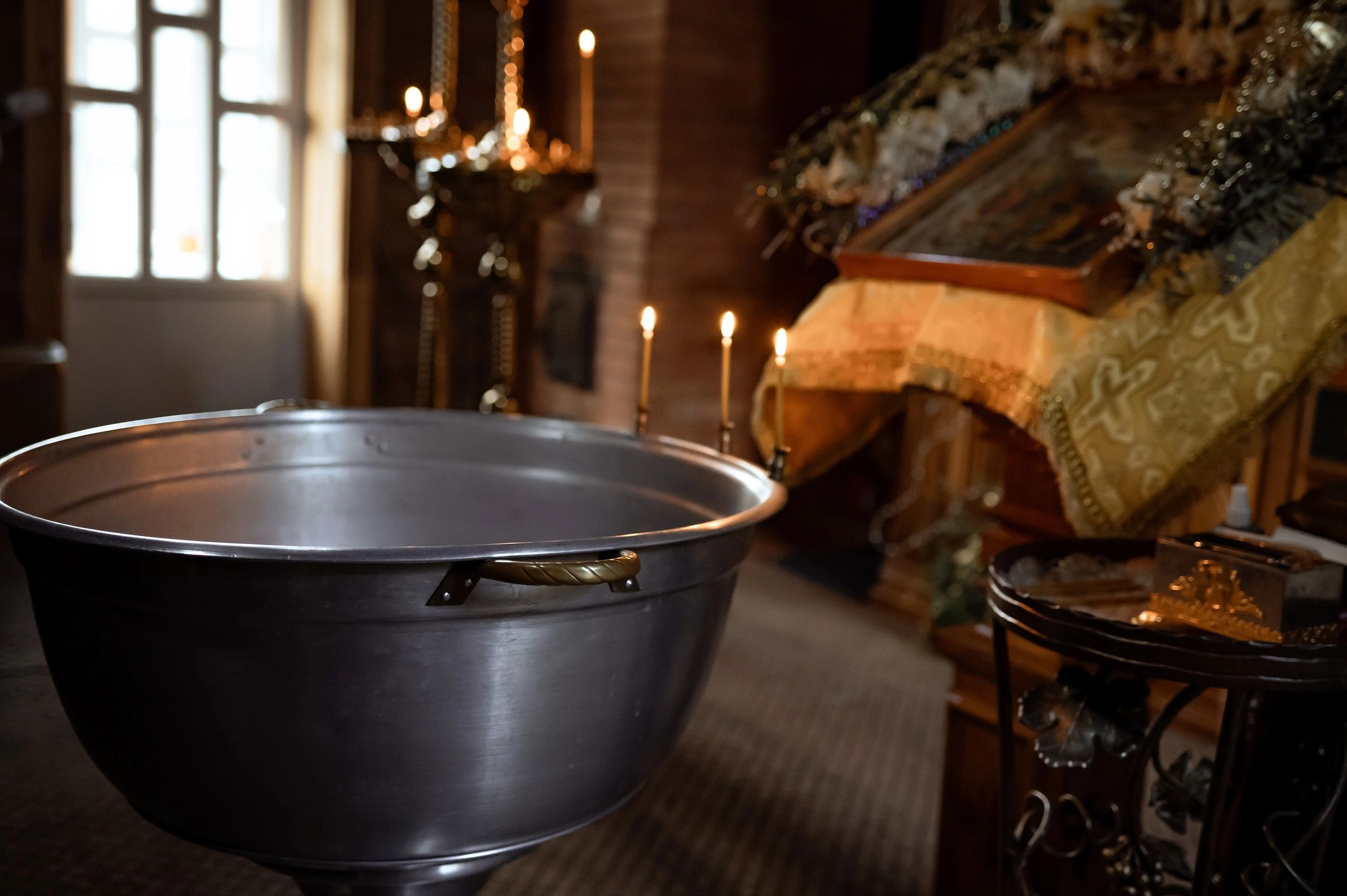 Church candles and worship setting